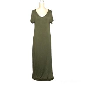 Olive Green V-Neck Short Sleeve Maxi Dress Size Small